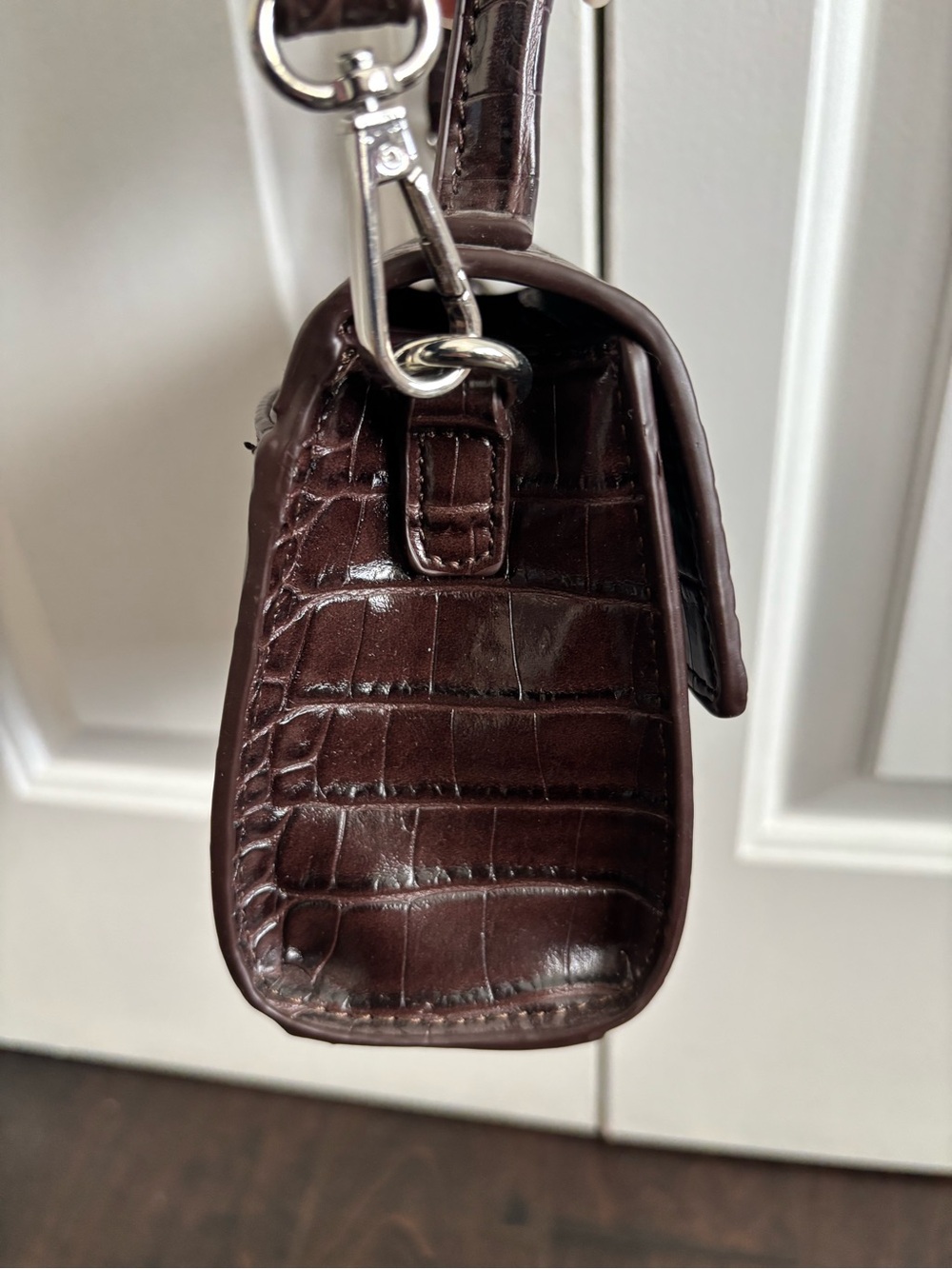 Zara Croc-Embossed Top-Handle Satchel in Dark Brown - Picture 5 of 9
